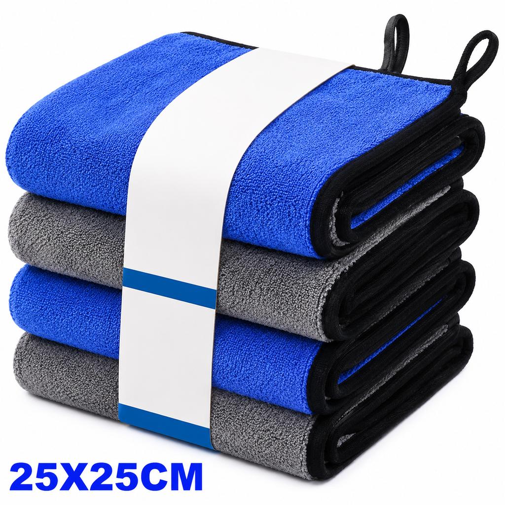 1-4pcs Microfiber Car Washing Towel Soft Quick Drying Windows Mirrors Wiping Rags Home Double Layer Cleaning Cloths 500GSM