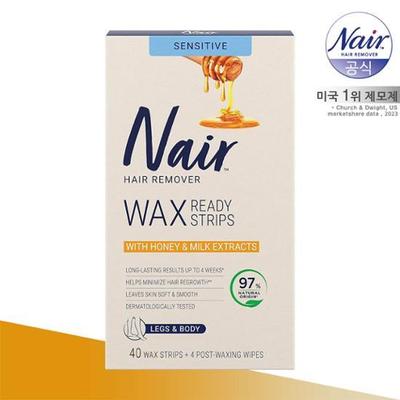 NAIR Sensitive Body Hair Removal Wax Strips Honey & Milk 40 Sheets + 4 Sheets