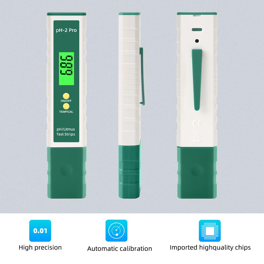 

pH 2 Pro Water Quality Pen Digital pH Meter 0.01 Accuracy Tester Pen 2.00 16.00 Measuring Range with Backlight Display зелёный