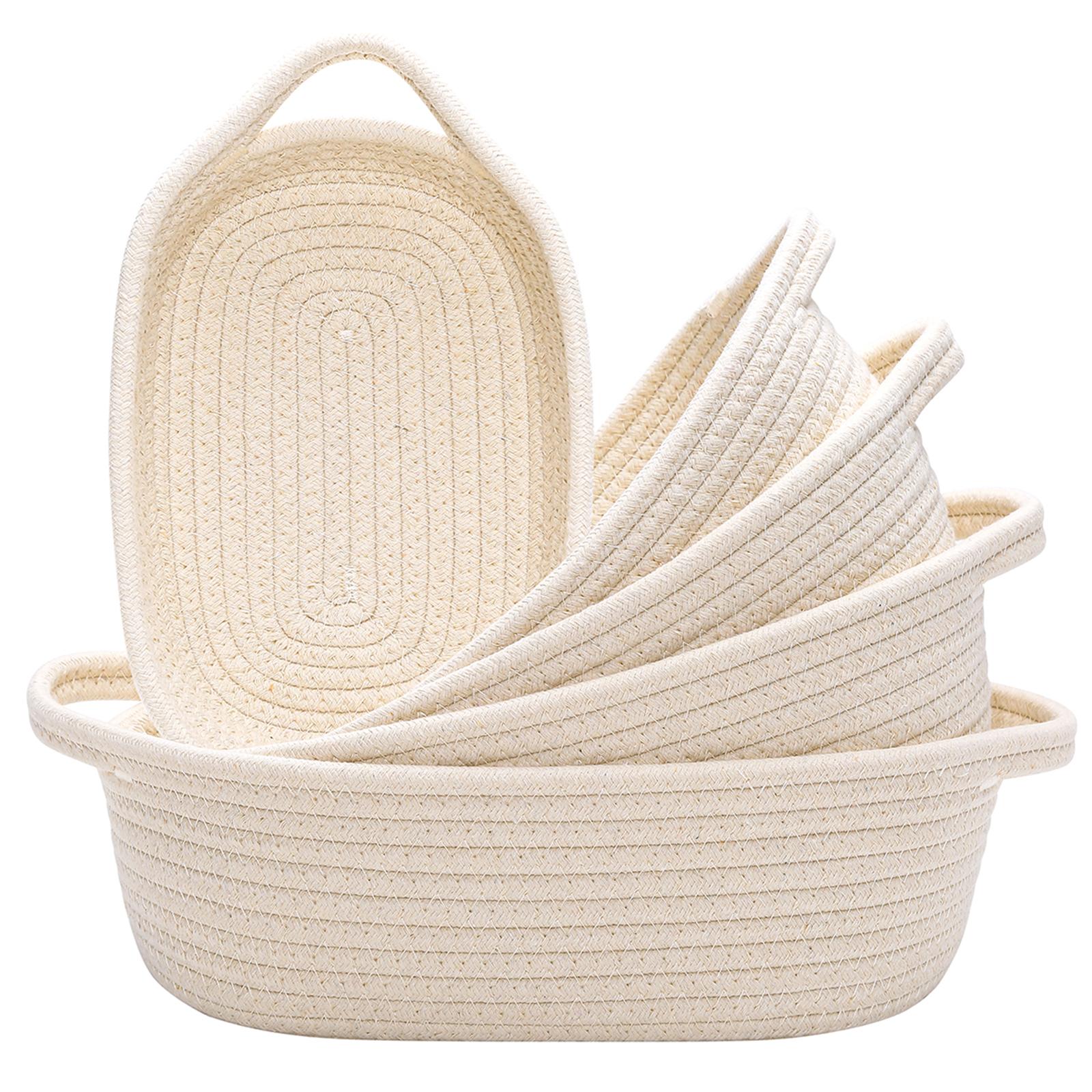 

5pcs Household Storage Basket Multi purpose Stackable Hand Woven Cotton Rope Storage Box With Handles beige