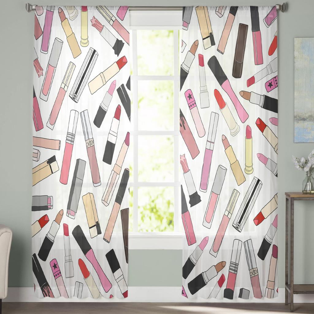 Cosmetic Lipstick Tulle Curtains For Living Room Decoration Modern Veil Chiffon Curtains Bedroom Sheer Drapes