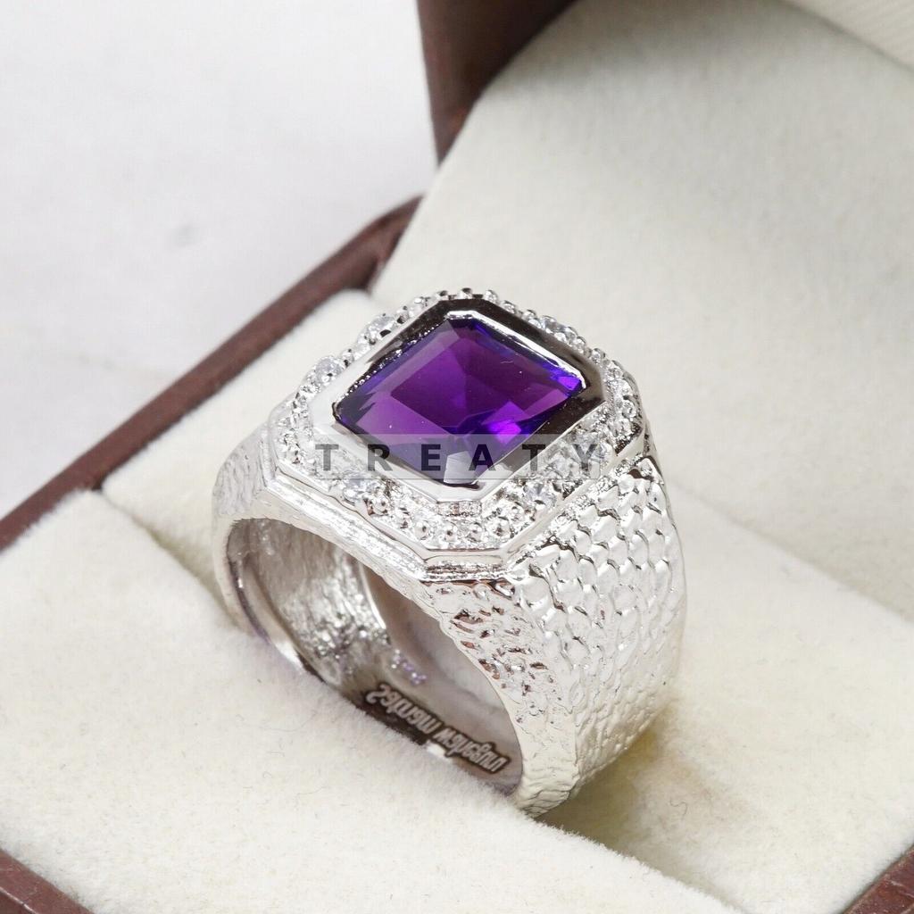 Amethyst Emerald Cut Gemstone With 925 Sterling Silver Ring For Men's #B716 JL375692741416