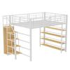 Youth Bed with Safety Stairs Several Shelves Built-in Wardrobe Strong Load Bearing Metal Frame Loft Bed Home Furniture