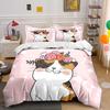 Cartoon Cat With Floral Crown Pink Print Bedding Set 1 Duvet Cover 2 Pillowcases For Adult And Children Luxury Gift Full Size