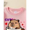 Cute Bear In Coffee Cup with Hearts 2026 New Girls' Long-sleeve Casual Crewneck Sweatshirt, Suitable for Outdoor Sports