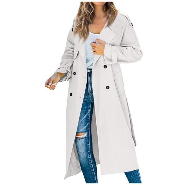 Elegant Women Long Solid Color Trench Coat Casual Winter Autumn Jacket Temperament Style