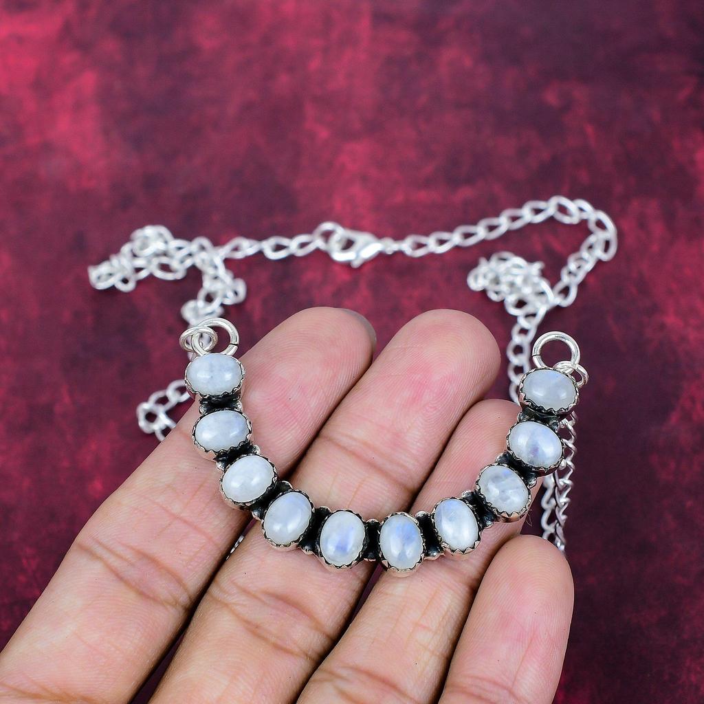 Mondstein 925 Massiv Sterlingsilber Halskette, Handgefertigte Edelsteinschmuck-Halskette, Für den Memorial Day