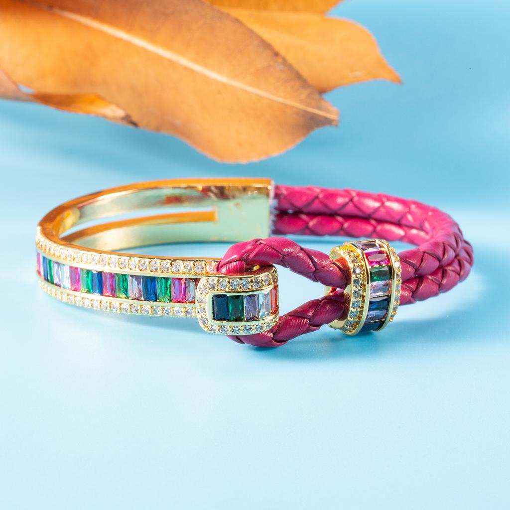 Fashion Light Luxury Diamond-encrusted Horseshoe Buckle Bracelet High-end Zircon Woven Hand Rope Versatile Niche Temperament Bracelet