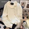 Spring Autumn French Striped Long Sleeve Shirt with Floral Pattern for Women