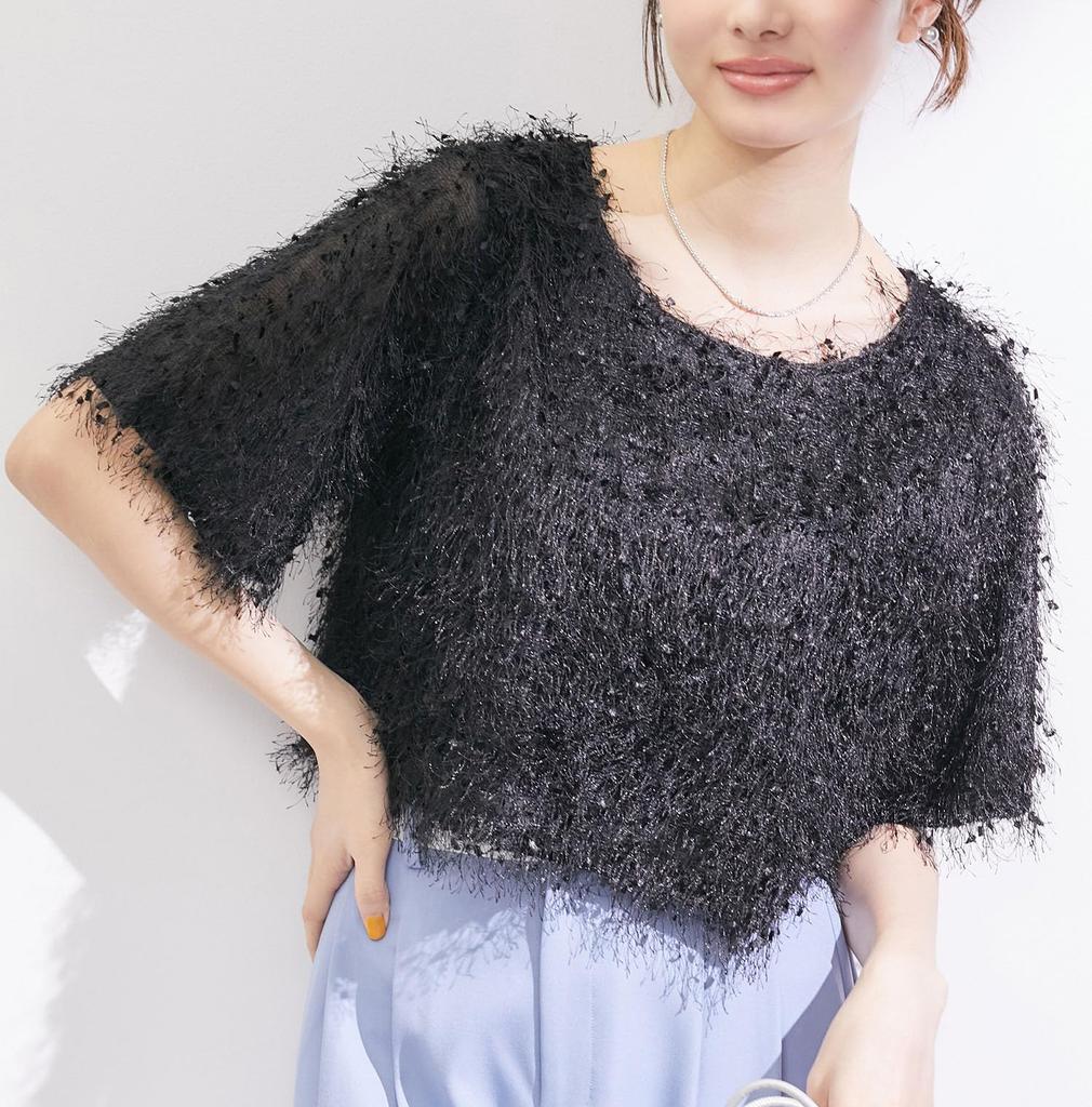 ROPE PICNIC Knit Tape Yarn Black Women's Top, (01)