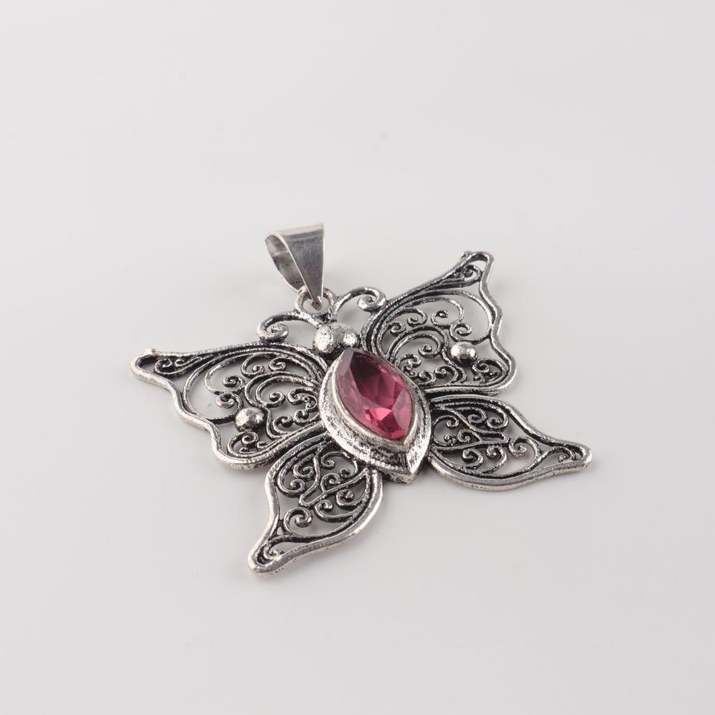 Pink Tourmaline Gemstone Silver Beautiful Pendant 1.5" , 925 Sterling Silver Women Jewelry, Tourmaline Butterfly Pendant For Wife CP-41-2