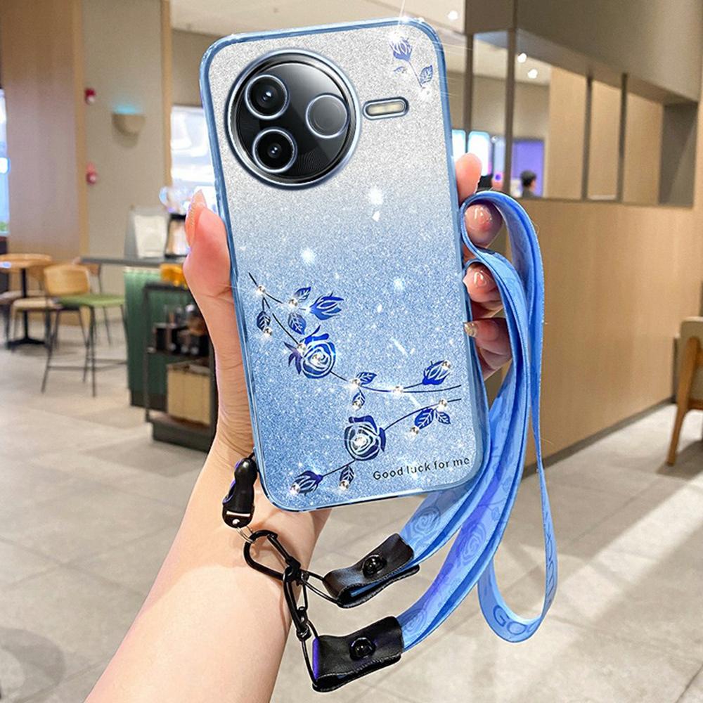 

KADEM For Xiaomi Civi 5 Pro 5G Case Flower Pattern TPU Gradient Phone Cover with Lanyards Blue