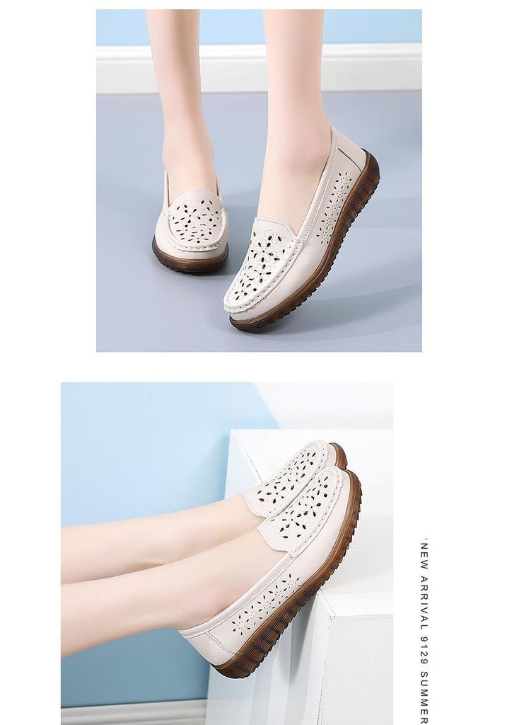 Women's Casual Mid-Heel Wedge Platform Shoes - Anti-Slip Leather for Spring/Autumn
