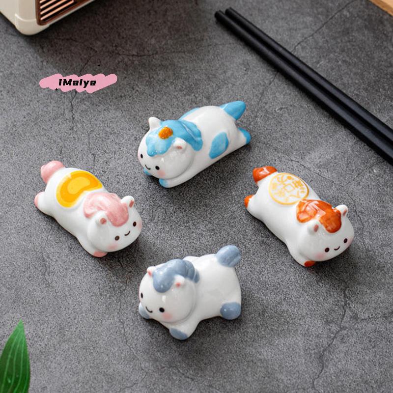 Cute Ceramic Horse Chopstick Rest Rack with Spoon Fork Knife Stand - Flatware Organizer Kitchen Table Decor for Horse Year