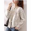 Mink fleece sweater jacket women's autumn and winter new outer wear crew neck top knitted cardigan short sleeve