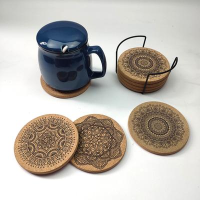 Yousheng 1 Set Tassenuntersetzer Blumenmuster Hitzebeständigkeit Holz Tisch Kaffee Tee Untersetzer Heimdekor