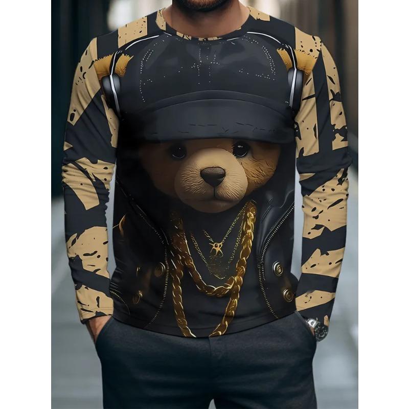 Men's 3D Printed Crew Neck Long Sleeve T-Shirt Fashion Versatile Trend Breathable Casual