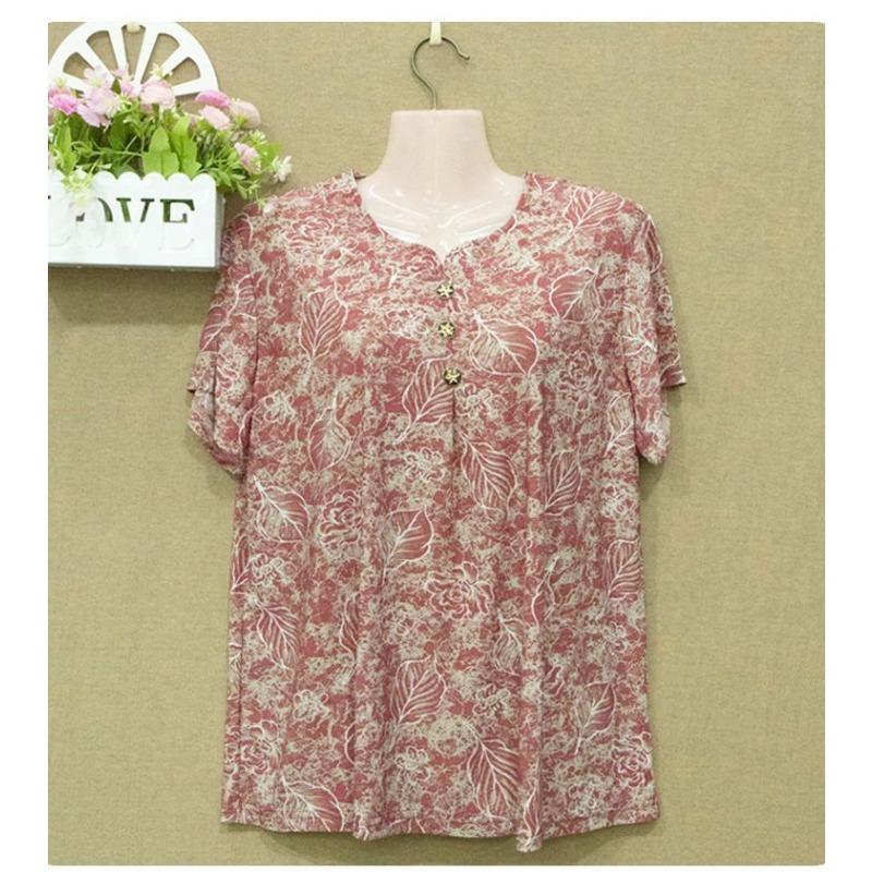 Top de vară pentru femei cu mânecă scurtă, mărimi mari, cu imprimeu floral, gât rotund