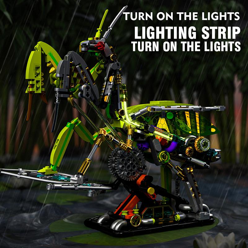 Mechanical Building Set Lights Movable Robot Mantis Dinosaur Horse DIY Science Technical Bricks STEM Toy Kit for Adults Kids