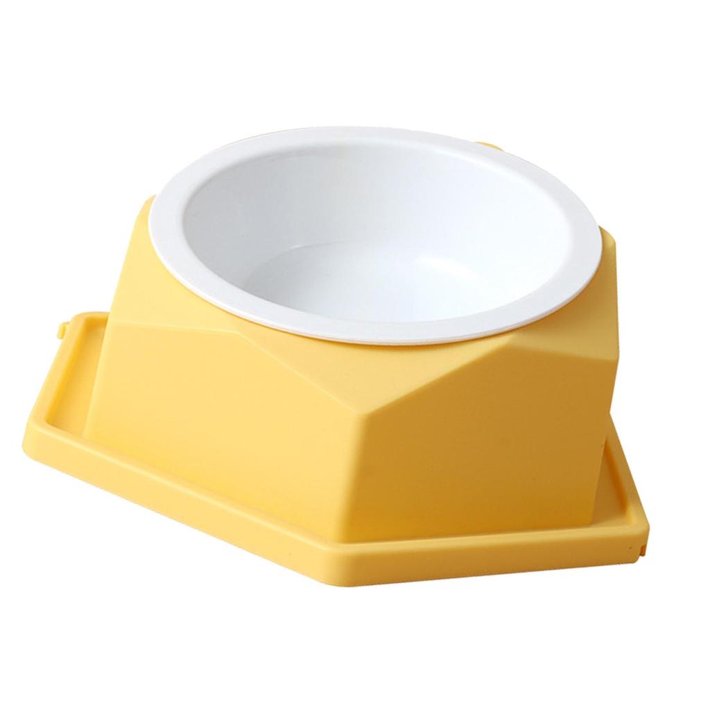 Raised Cats Bowl Plastic Tilted Elevated Spill Proof Hexagonal Pet Food Bowl for Home Yellow