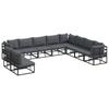 10 Piece Black Aluminum Garden Sofa Set with Cushions