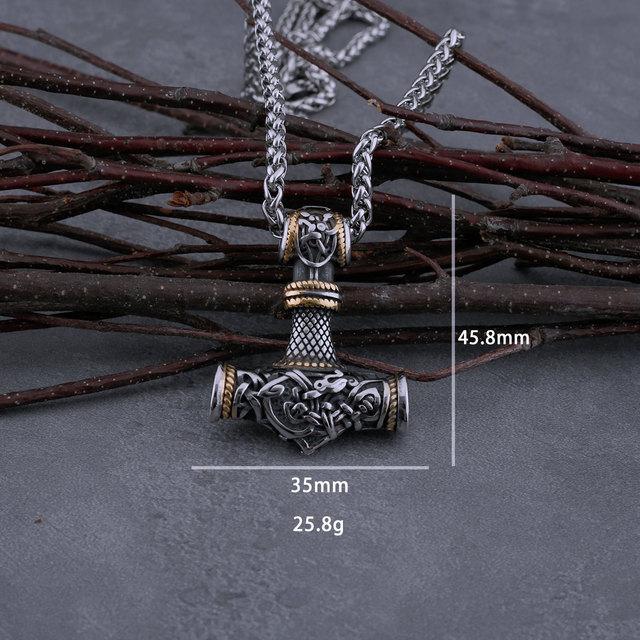 Rustfritt Stål Viking Vintage Tors Hammer Halskjede Menn Punk Biker Amulett Anheng Herresmykker Gave til Kjæreste