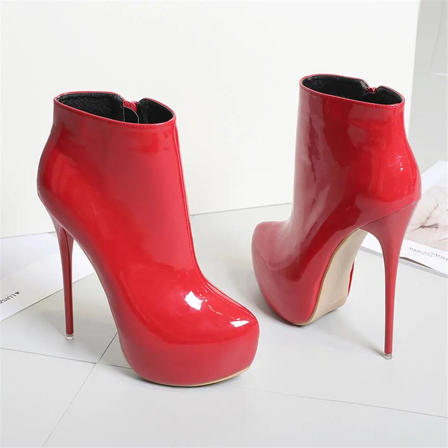 Fashion Big Size 35-44 Patent Leather Women Boots Round Toe Side Zipper Super High Heels 16CM Pumps 2025 Sexy Platform Party Shoes Woman