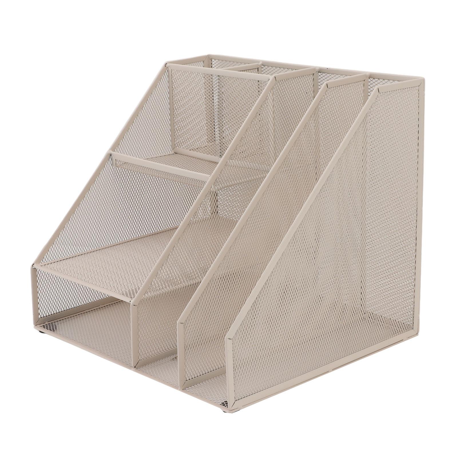 

Настольный органайзер для файлов 2 секции 3 лотка 2 подставки для ручек Белая металлическая сетка Вертикальная стойка для хранения для