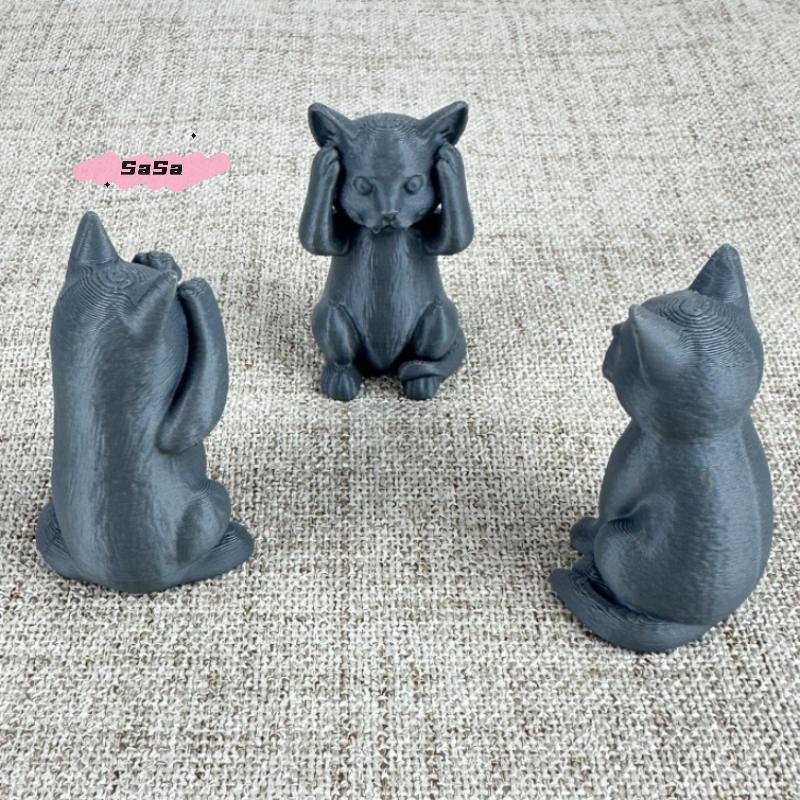 S-1/3Pcs Three Wise Not Cat Ornament Set Minimalist Cat Sculpture Covered Ears Mouth Eyes for Cat Lovers Home Desk Decor