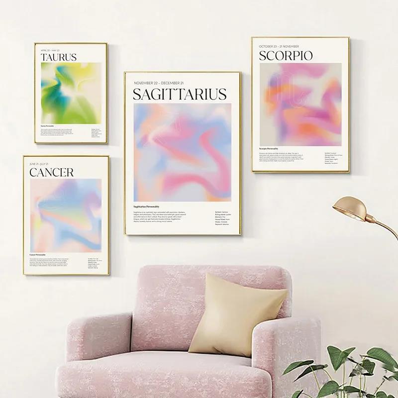 Painting Astrology Gradient Aura Zodiac Poster Horoscope Pictures for Living Room Decoration Constellation Wall Art Canvas