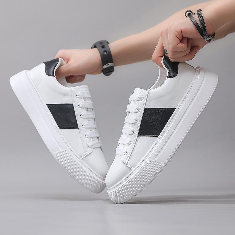 Men's Premium Thick-Soled White Cowhide Skate Shoes - Versatile Sport Casual Sneakers