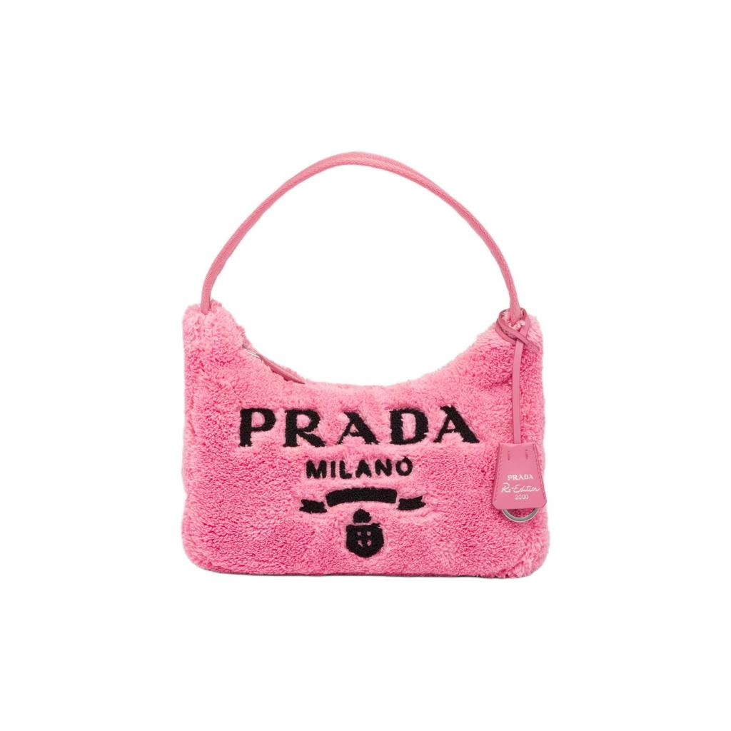 Prada Re-Edition 2000 Embroidered Logo And Enamel Triangle Logo Soft Terry Fabric Hobo Bag Women bags Pink 1NE515_2DXO_F046J