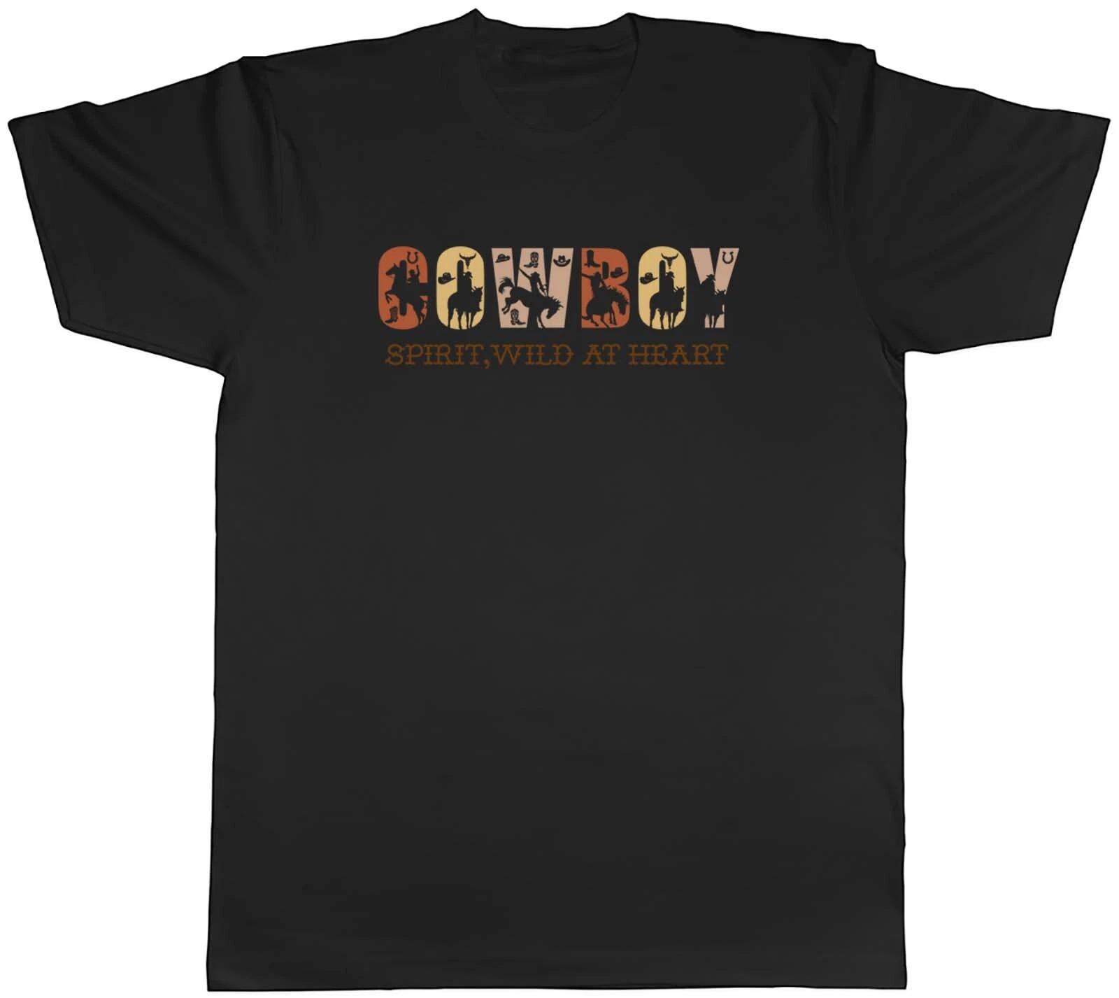Cowboy Spirit Mens T-Shirt Wild at Heart Horse Riding Lover Tee Gift L