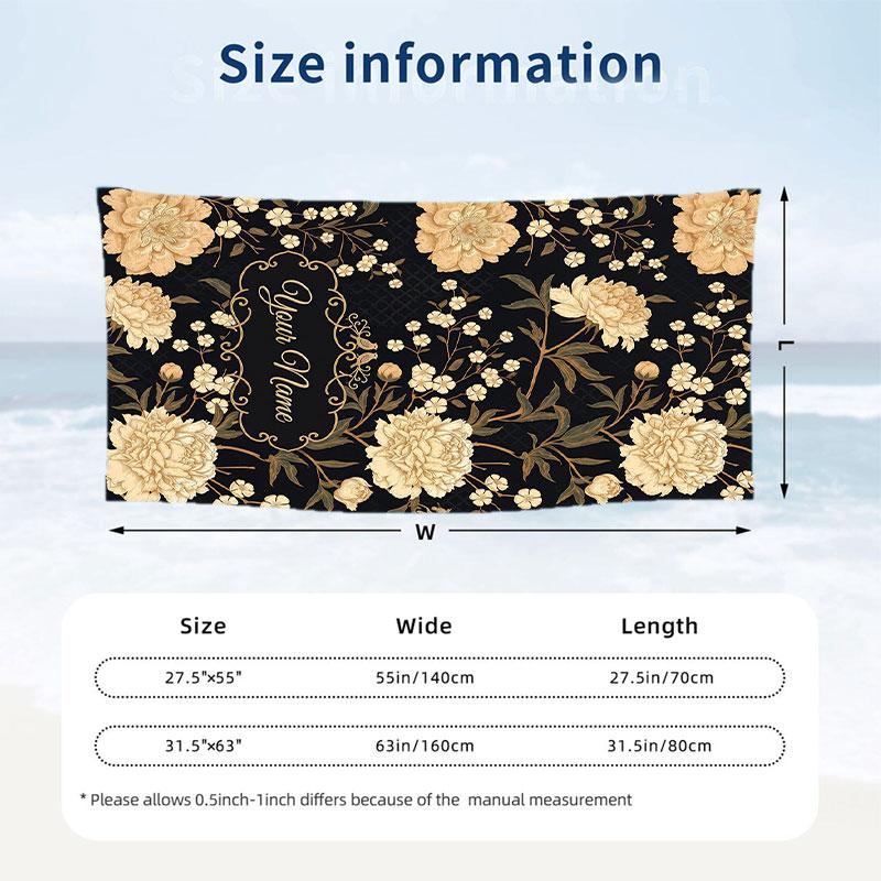 Floral Elegance Card 7 Theme Quick Dry Beach Towel Custom Name Text Print Large Sand Resistant Towel Beach Vacation