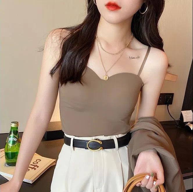 Ice silk beauty back underwear fixed integrated cup with chest pad with small suspender adjustable shoulder strap girl tube top tube top type
