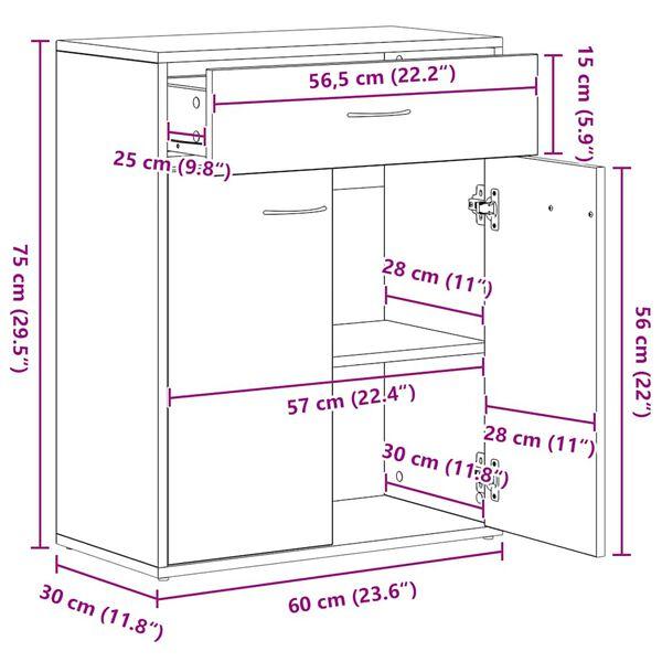Beistelltisch im Wohnzimmer, Aufbewahrungsschrank im Flur, Eckschrank, seitlicher Schrank mit Schubladen, 60x30x75 cm