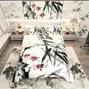 Bamboo Leaves Japanese Style Duvet Cover, Ink Painting Bedding Set Single Size For Kids Teens Adult, Bamboo Leaves Quilt Cover
