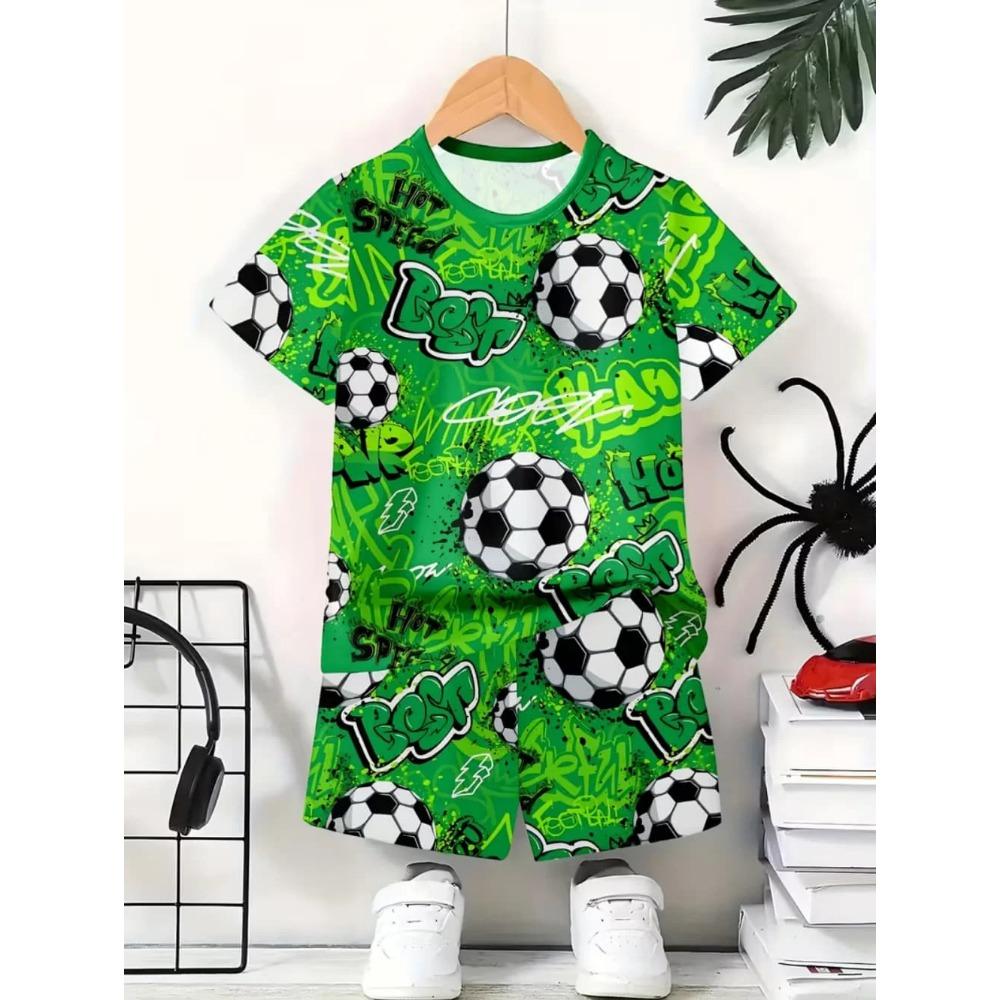 Summer Children's Sports Set Football 3D Print Soccer Jersey Sets for Children Quick-Dry T-Shirt Shorts Children's Clothing