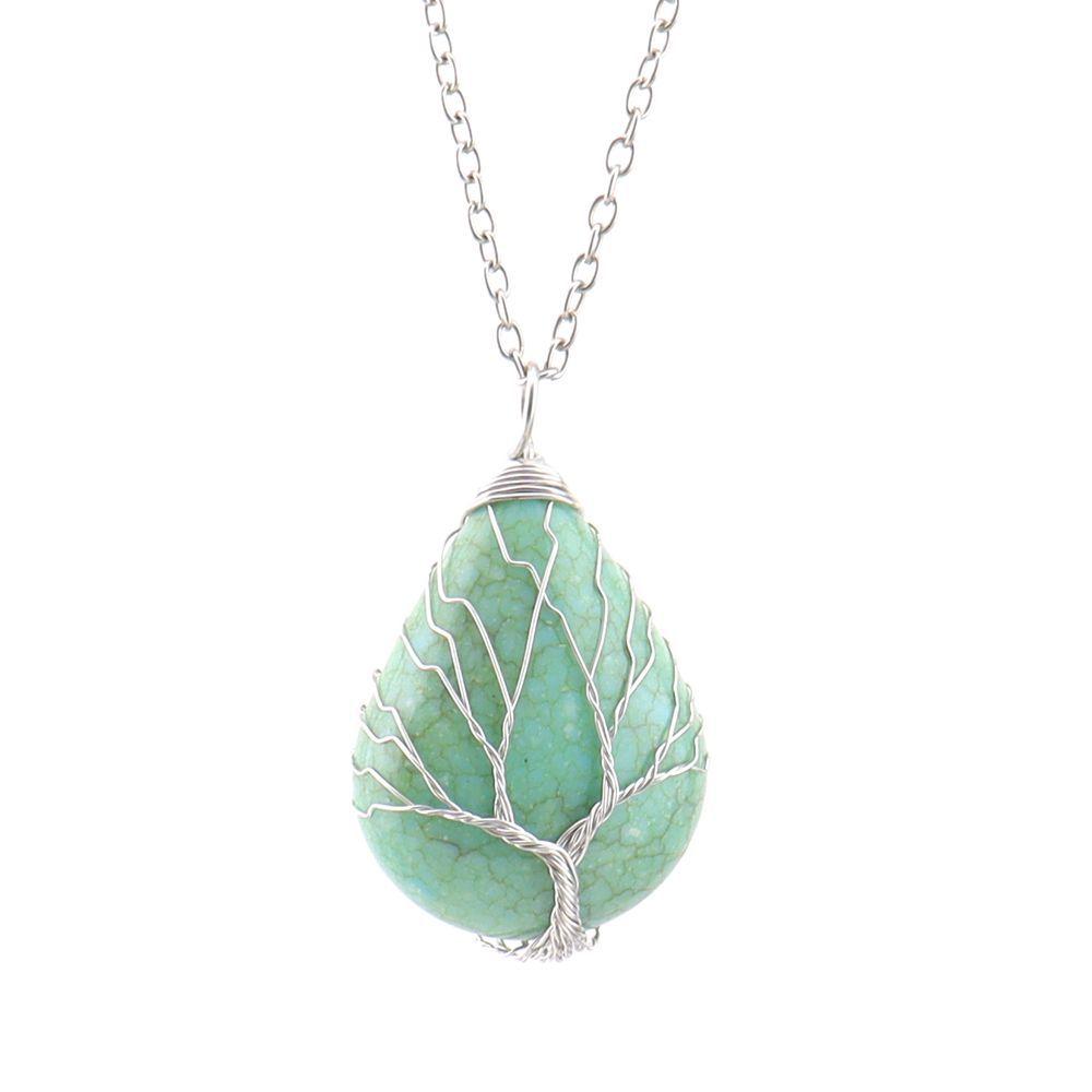 Handmade Copper Wire Winding Water Drop Tree Of Life Color Changing Corrugated Resin Necklace N516