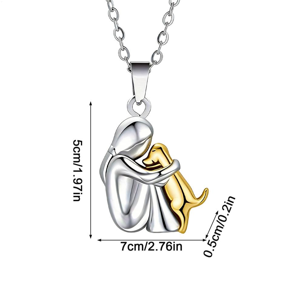 

Cute Two Tone Color Girl Hugged Dog Necklace Fashion Women and Pet Pendant Jewelry Charm Necklace Pet Enthusiast Jewelry Gift