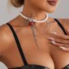 Sweet cool babes ins wind exaggerated collarbone chain goth dark spider fringed pearl necklace
