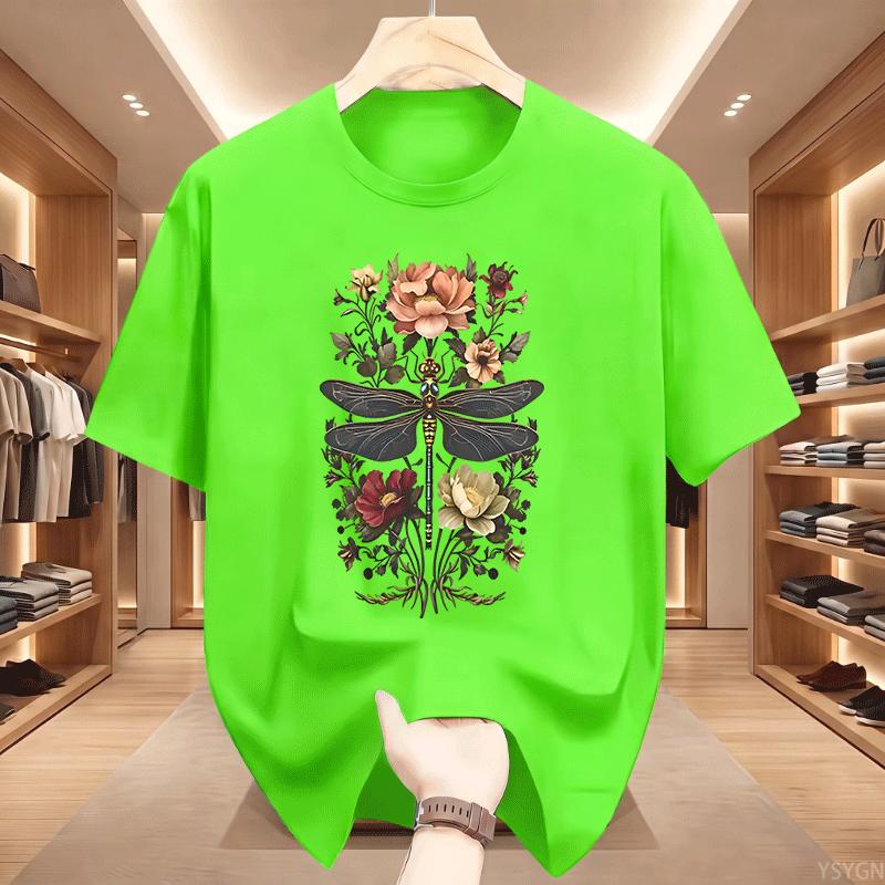 Vintage Summer Dragonfly TShirt Unisex Boho Floral Cottagecore Botanical Print T Shirts Casual Round Neck Cotton Short Sleeve Tops