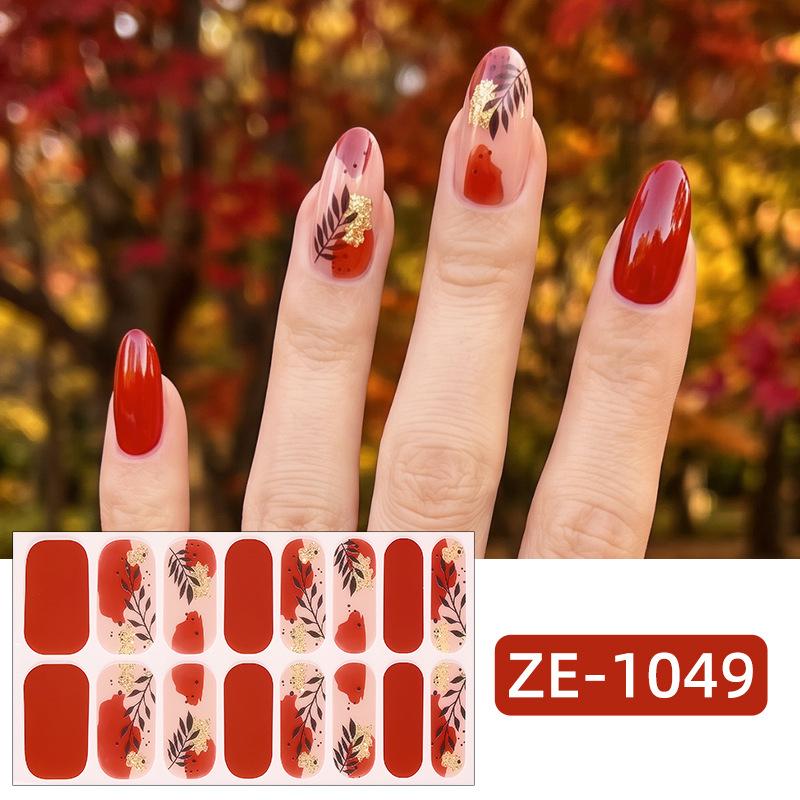New Maple Leaf Pink Hot Stamped Gold Nail Stickers 3D Ombre Grass Fresh Style Nail Stickers