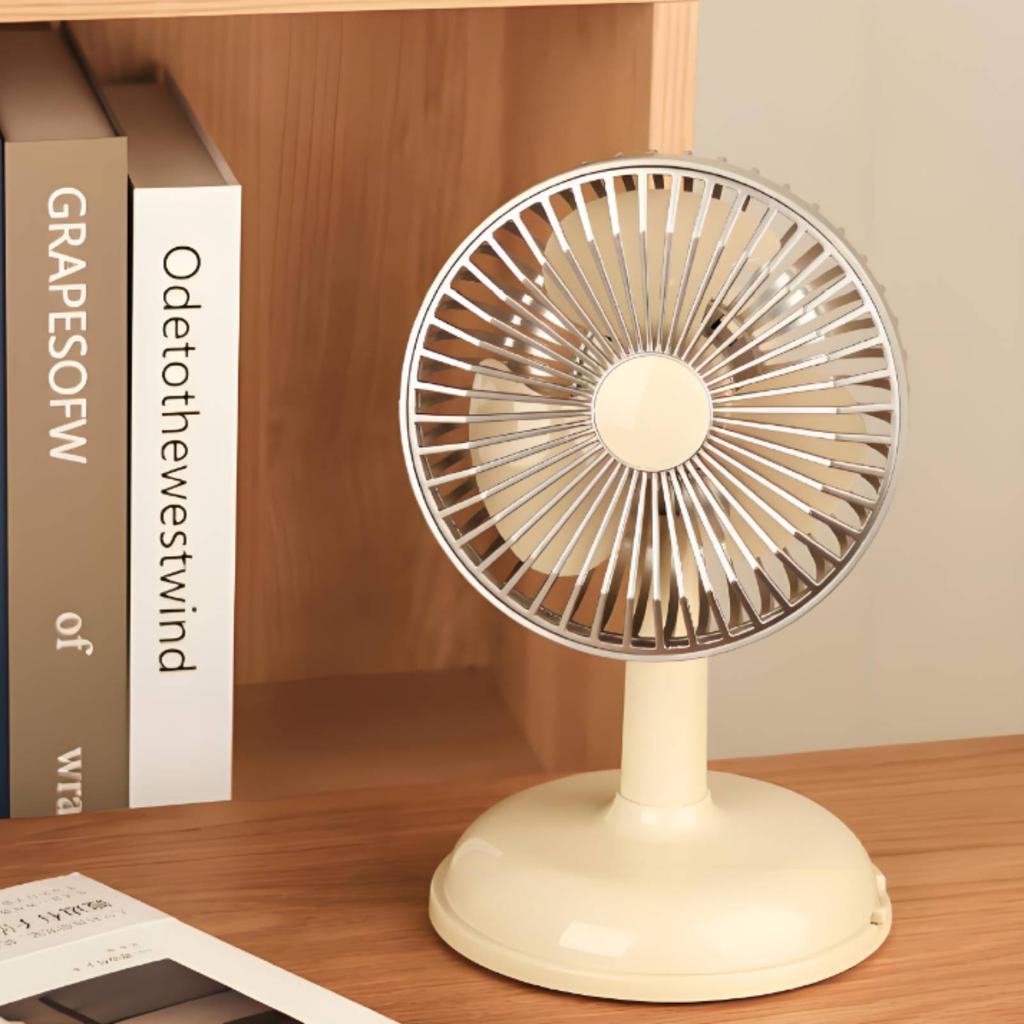 Retro Desk Fan Adjustable Angle Battery-Powered Table Fan Quiet Functioning for Office