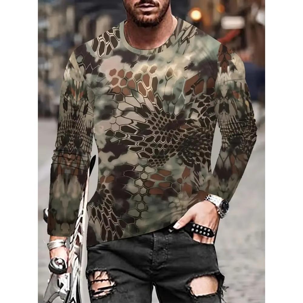 Camiseta Masculina de Manga Longa Camuflagem Caça Estampa Gráfica 3D Camiseta Masculina Moda Tops Camisetas Top para Exterior Camo Roupas Femininas
