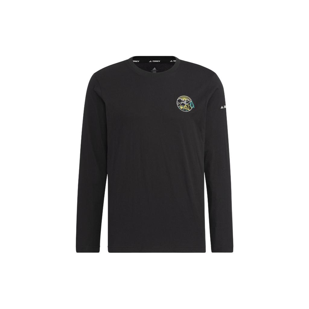 Adidas Geometric Pattern Round Neck Long Sleeve T-Shirt Unisex Tops Black HN2032