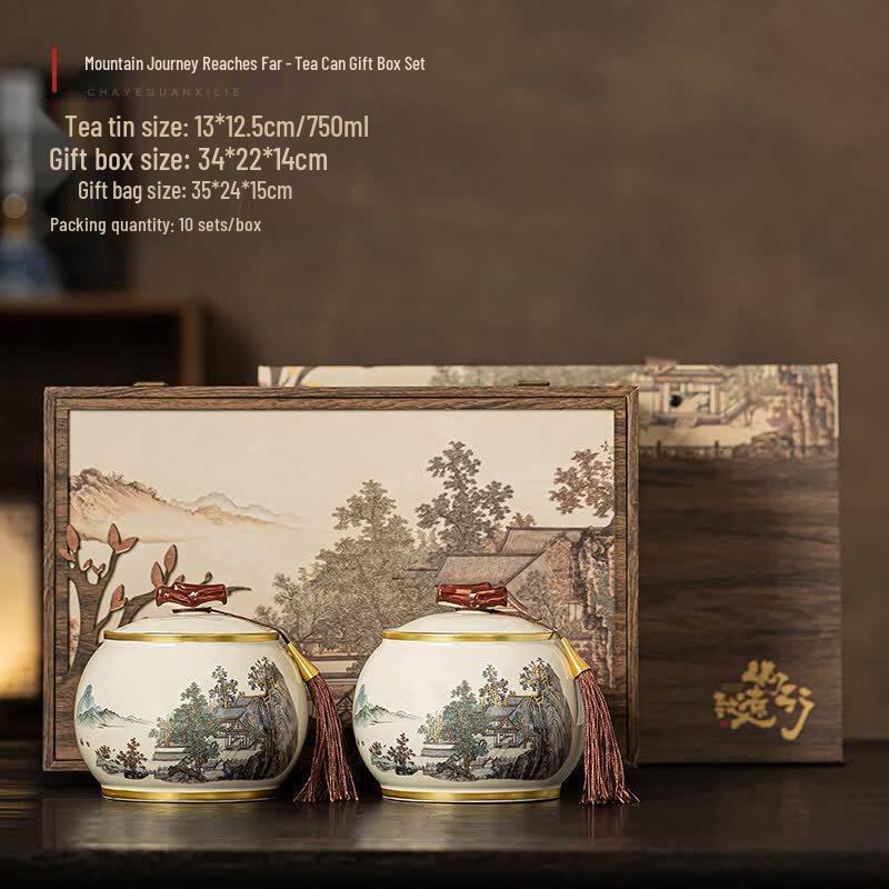 Qiwei Premium Thousand Li Landscape Ceramic Tea Canister