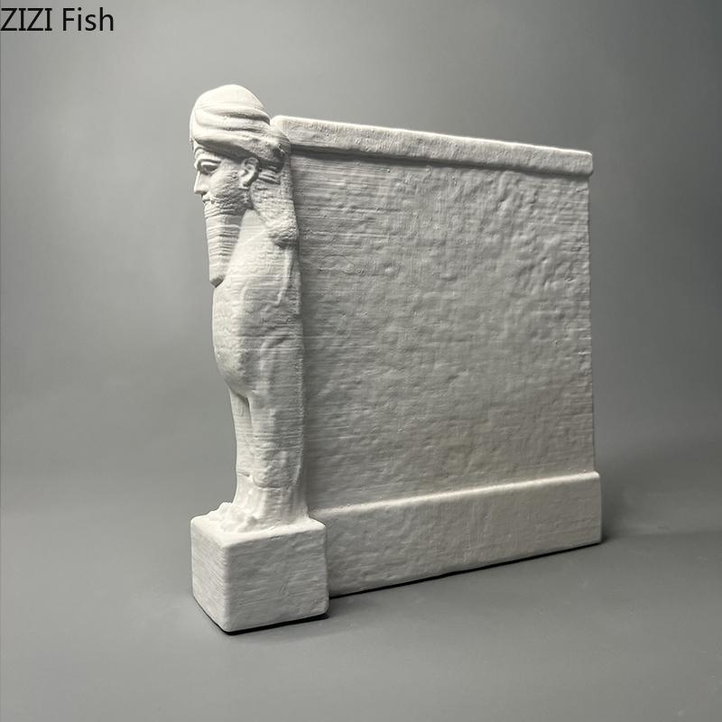 Mythische Kreaturen Geflügelter Stier Gipsstatue Handwerk Schreibtischdekoration Kreative Kunstwerke Geflügelter Stier Skulptur Raum Ästhetische Dekoration