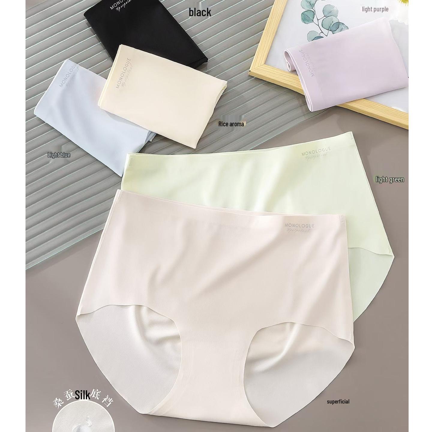 Tian Mi Fen Women s Mid-High Waist Silk Seamless Panties with Antibacterial Crotch One Size