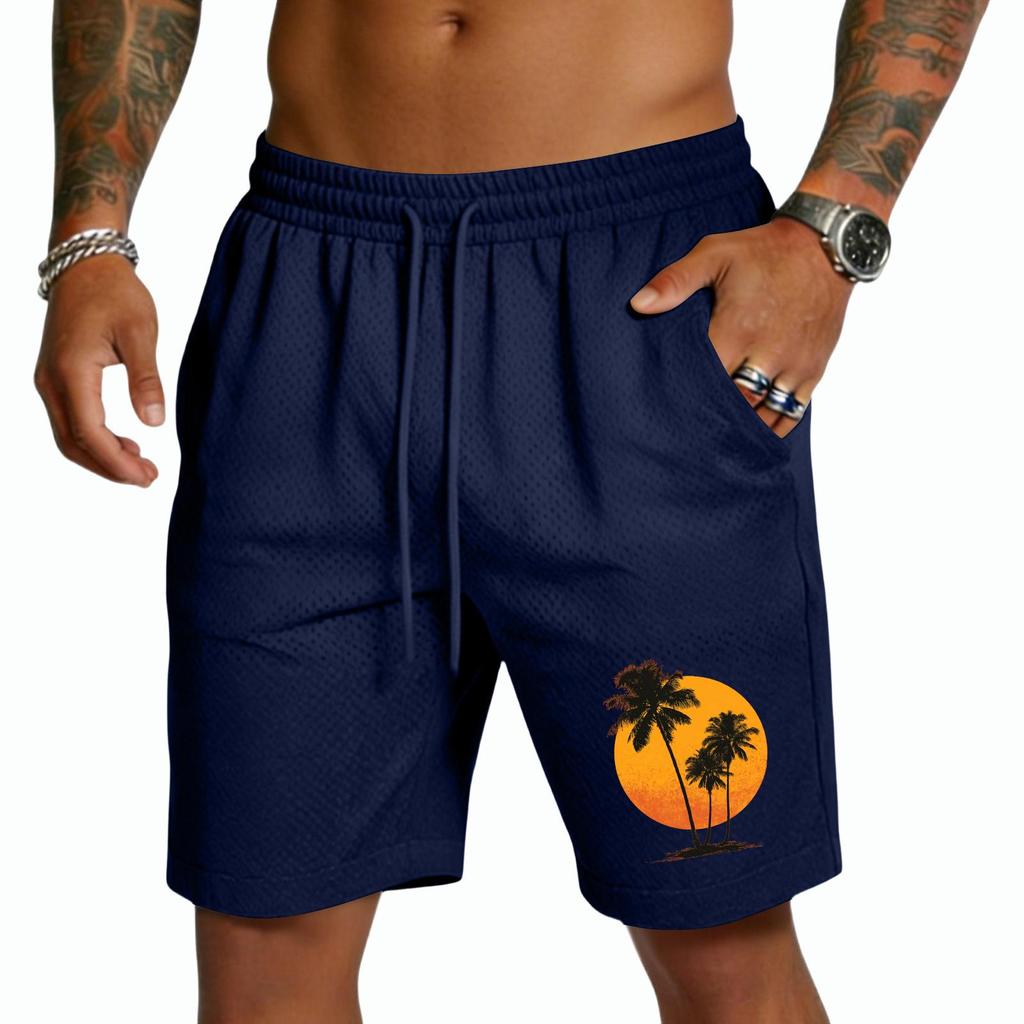 Mens Drawstring Waist Casual Shorts with Tree and Print Relaxed Fit Lightweight Breathable Fabric for Everyday Wear